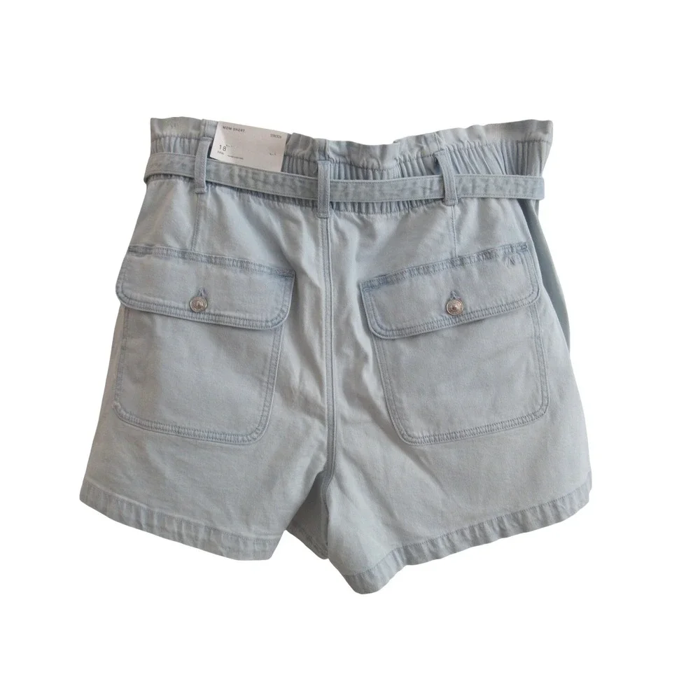 Old Navy Mom Shorts Womens 18 Light Wash Denim Paperbag High Rise‎ Tie Waist